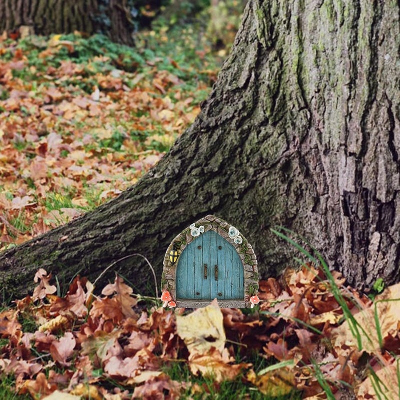 SETOFI Fairy Door for Tree, Wooden Fairy Doors Elf Door Miniature Wood Doors for Garden Yard Trees Ornaments (D) - Image 5